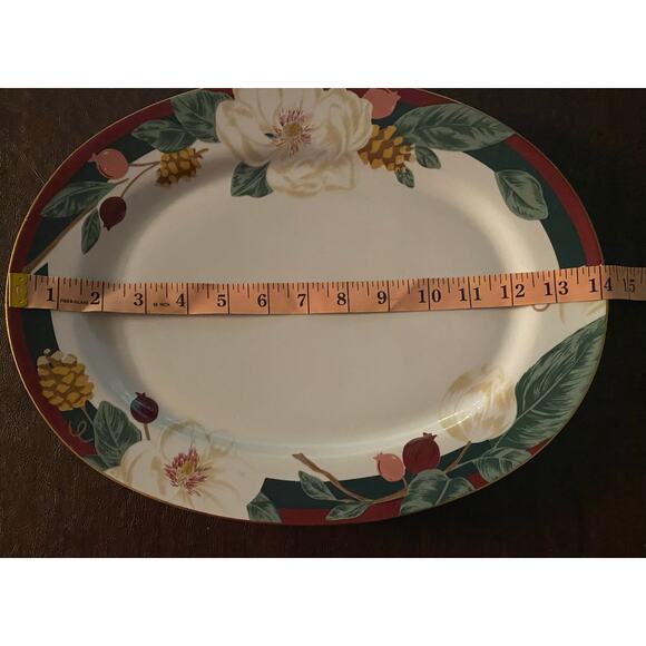 Tienshan Fine China Magnolia 14” Oval Serving Platter Floral Pinecone Vintage - Picture 3 of 3
